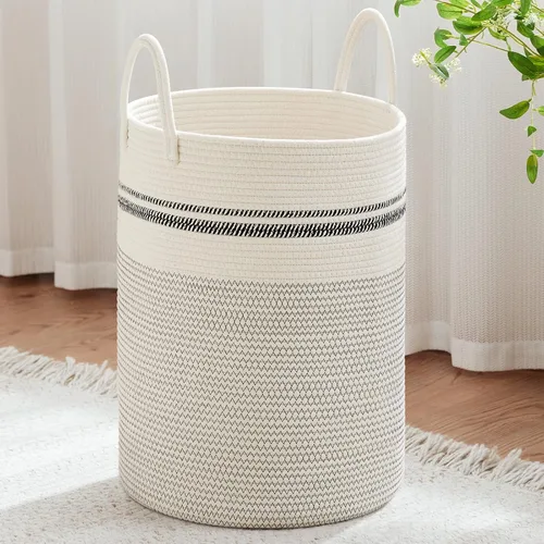 Vista 46 de VIPOSCO Cesta de lavandería tejida pequeña de 30L, color marrón y blanco