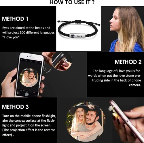 Vista 5 de Pulseras personalizadas con imagen en el interior, pulseras a juego personalizadas para parejas, pulseras de proyección de fotos, regalos de San