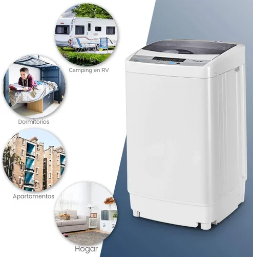 Vista 2 de Giantex Lavadora completamente automática, portátil, compacta, de 1.34 pies cúbicos, lavadora giratoria con bomba de drenaje, 10 programas, 8
