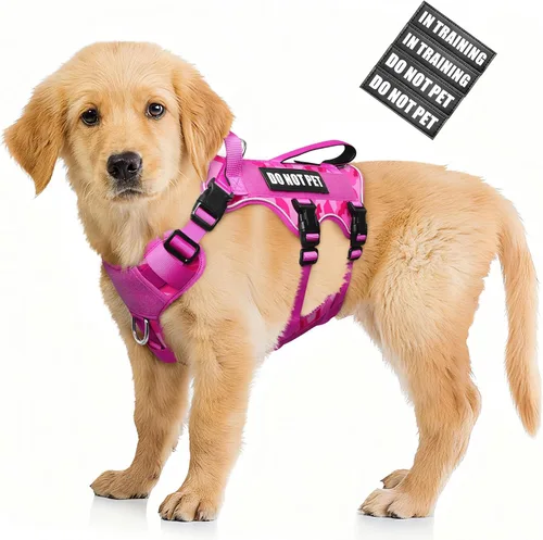 Vista 26 de WINSEE - Arnés para perro a prueba de fugas, arnés Molle de servicio y trabajo con doble asa, chaleco táctico para mascotas con 4 parches