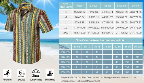 Vista 8 de HISDERN Men's Summer Tropical Shirts Short Sleeve Hawaiian Button Down Retro Shirts Striped Casual Beach 70S Vacation