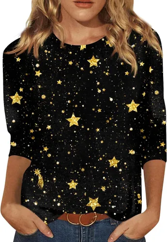 Vista 140 de Camisetas personalizadas para mujer, a la moda, casual, de séptima manga, estampada, cuello redondo, camiseta