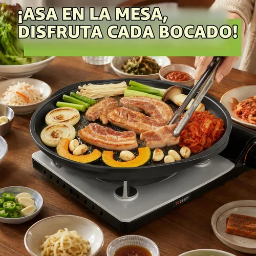 Vista 3 de TECHEF - Sartén antiadherente coreana para barbacoa, sartén KBBQ, sin PFOA, apto para horno lavavajillas, fabricado en Corea (negro)
