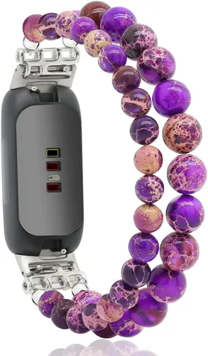 Vista 9 de C&L Accessories Brazaletes compatibles con Fitbit Inspire 3 para mujeres, pulsera con cuentas, correa de reemplazo ajustable con gemas