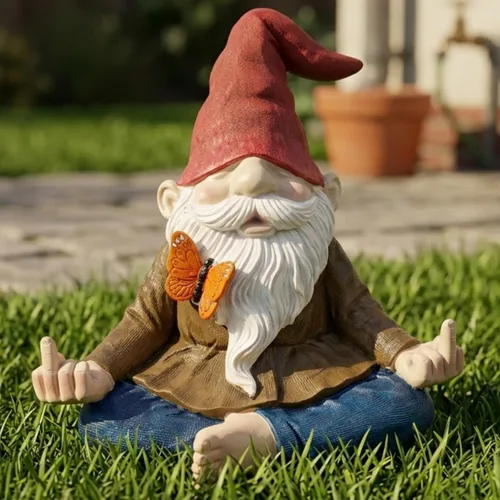 Vista 8 de Gran estatua de gnomo de jardín zen meditante, figura de dedo medio Naughty Angry Namaste de 9.5 pulgadas, divertida decoración de césped al aire