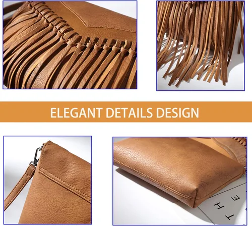 Vista 5 de Lytosmoo Fringe Purse for Women Vintage Leather Tassel Handbag Shoulder Bag Fringe Crossbody Bags Hobo Satchel Handbag