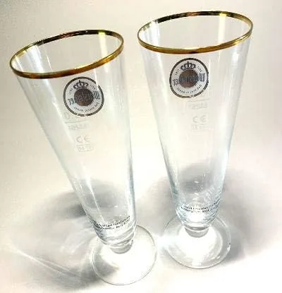 Vista 5 de Warsteiner Vidrio Pilsner con borde dorado 0,2 L Das Einzig Wahre 1753 Par de dos (2) Nuevo
