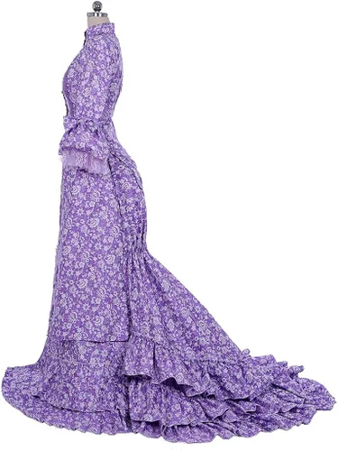 Vista 3 de Fortunehouse Histórica Guerra Civil Victorian Bustle Vestido Vestido Vestido Púrpura Floral