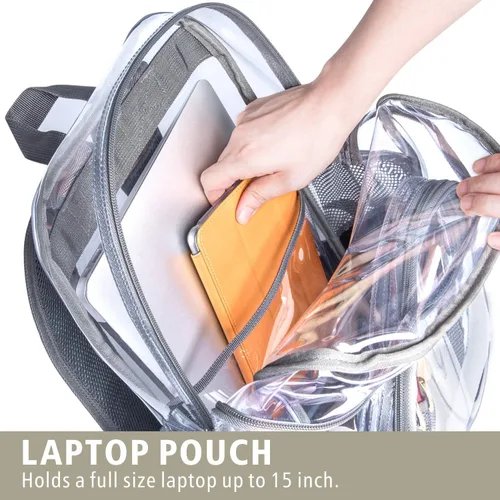 Vista 4 de F-color - Mochila transparente grande, bolsa transparente de PVC resistente para estadio y escuela