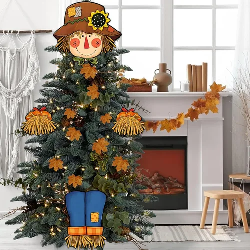Vista 6 de Decoración para árbol de Navidad de espantapájaros para cabeza, manos y piernas, cosecha de otoño, decoración de árbol de granja, decoración