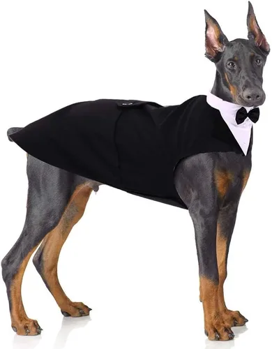 Vista 12 de PUMYPOREITY Traje de esmoquin para perro pequeño, esmoquin y bandana para gatos para Chihuahua, Boston Terrier, bichón, corgi, pomerania, 2 Negro