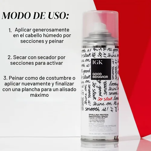 Vista 5 de IGK GOOD BEHAVIOR Spirulina Spray suavizante de proteína Control de encrespamiento + protector de calor Vegano + libre de crueldad 5.6 onzas