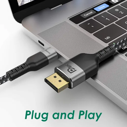Vista 6 de Cable USB C a DisplayPort de 6.5 pies 8K a 60 Hz (4K a 144 Hz/120 Hz, 2K a 240 Hz) Thunderbolt 3 a DisplayPort 1.4 Cable de 32.4 Gbps para iPhone