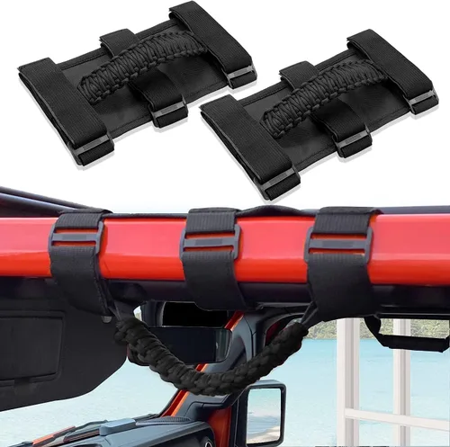 Vista 5 de 2x Asas de Agarre de Barra Enrollable para Jeep Wrangler YJ TJ JK JKU JL JLU Sports Sahara Freedom Rubicon Unlimited X Gladiator JT 1955-2022 Negro
