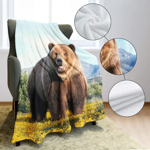 Vista 4 de Manta de oso marrón, manta gigante de forro polar, suave y mullida, para sofá y cama, 60 x 80 pulgadas