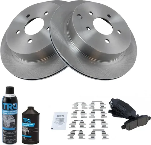 Vista 3 de TRQ Kit de pastillas de freno trasero y rotor de cerámica compatible con 03-20 INFINITI 03-22 Nissan