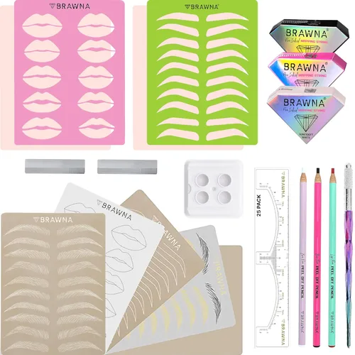 Vista 7 de BRAWNA - 3D PMU Practice Skin para tatuaje de cejas, rubor labial y delineador de ojos - Suministros PMU - Kit de microblading - 2 piezas