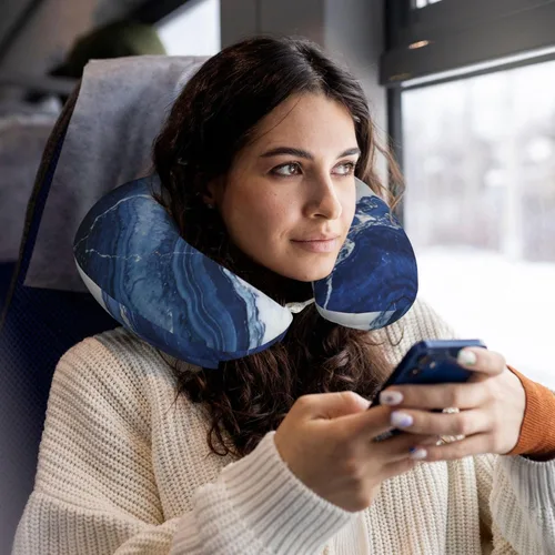 Vista 6 de Ergonomic Memory Foam Neck Support Travel Airplane Pillow Pattern (1553)