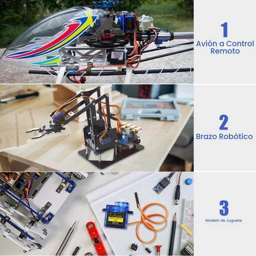Vista 5 de Miuzei Sg90 0.32 oz Micro Servo Motor para Arduino RC Coche Robot Barco Avión 3 Unids