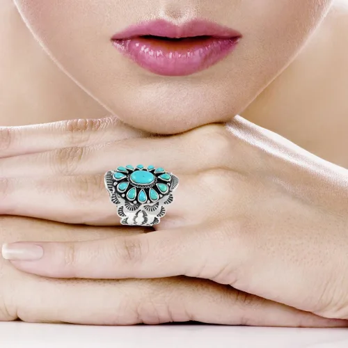 Vista 4 de Anillo de plata de ley con piedras preciosas y turquesa (SELECCIONAR color)