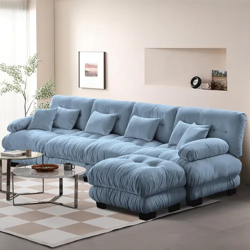 Vista 94 de Reposapiés Otomano Tapizado de Terciopelo con Cojín para Sofá Seccional Sofá 300 libras para Sala de Estar (Beige)