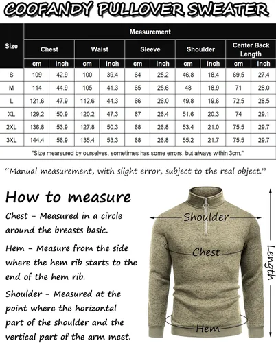 Vista 6 de COOFANDY Sudadera de punto con cremallera de un cuarto para hombre, suéter térmico de punto casual ajustado