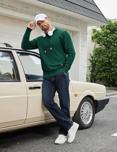 Vista 45 de COOFANDY Sudadera con capucha para hombre, casual, de manga larga, con cordón, de punto gofre, ajustada