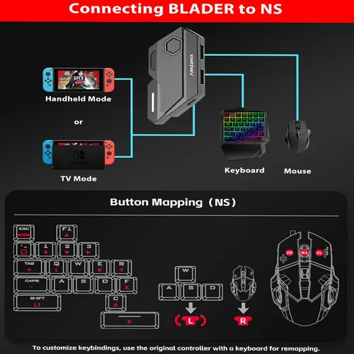 Vista 3 de Adaptador de teclado y mouse para Nintendo Switch/PS4/PS3/Xbox One/Xbox 360 Converter - Mapeo de teclas personalizado, Plug and Play