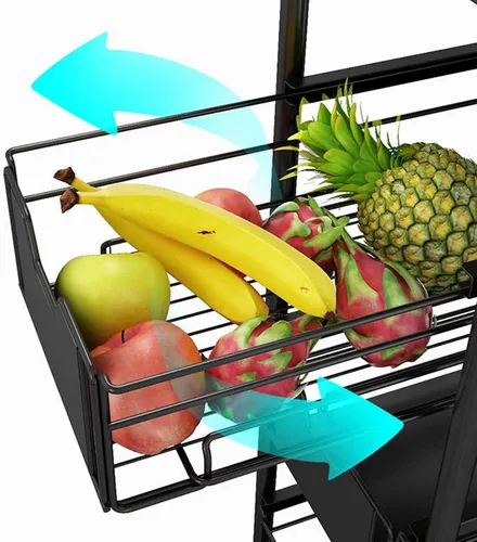 Vista 4 de Carrito de almacenamiento delgado de 4 niveles con 4 ruedas, organizador de estantería móvil negro, carrito utilitario rodante, estante de torre