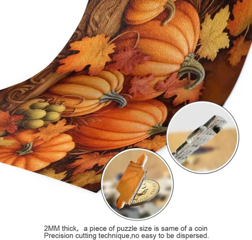 Vista 3 de Pumpkin Fall Jigsaw Puzzles 500 Pieces for Adults with Mesh Storage Bag 2011860