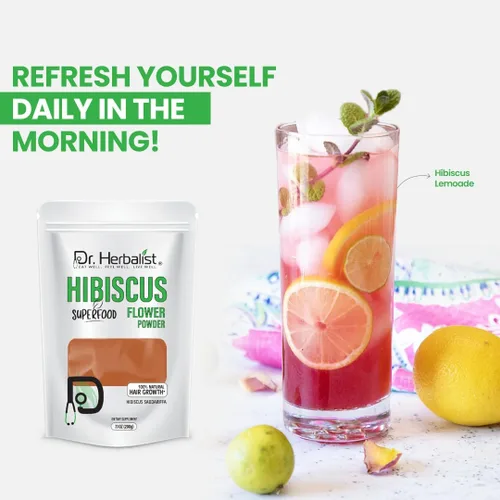Vista 4 de Dr. HERBALIST Hibiscus Powder 7.05 oz - Polvo de flor de hibisco rosa sinensis puro - Té de hierbas y uso cosmético - Halal