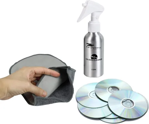 Vista 3 de Solución limpiador de CD DVD líquido en aerosol, kit de limpieza de disco compacto premium con guante de microfibra antiestático de 4 onzas