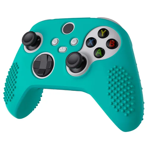 Vista 6 de eXtremeRate PlayVital Aqua Green 3D Studded Edition Anti-slip Silicone Cover Skin for Xbox Series X/S Controller, Soft Rubber Case Protector for