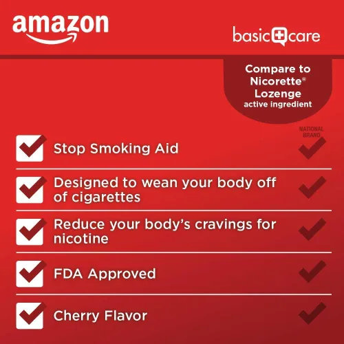 Vista 3 de Amazon Basic Care Pastilla Polacrilex de nicotina de 4 mg, sabor a cereza, ayuda para dejar de fumar, 168