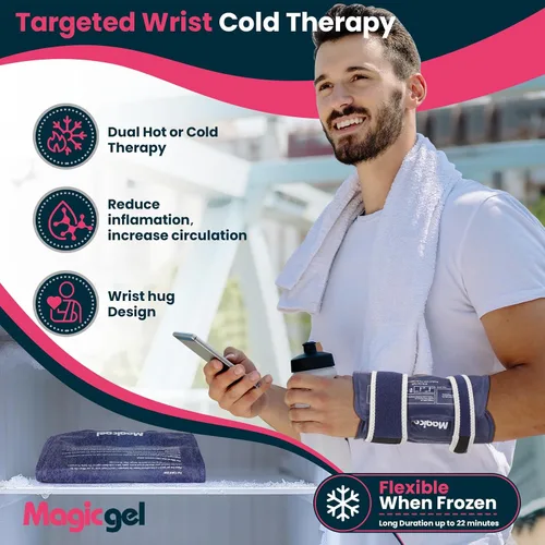 Vista 4 de Magic Gel Muñequera de hielo – Soporte de mano caliente o fría con paquete de gel – Banda de compresión de calentamiento o enfriamiento para mano