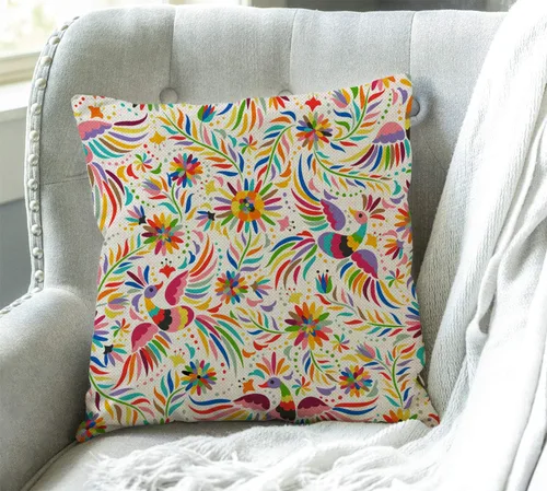 Vista 3 de Swono Funda de almohada con decoración floral mexicana, diseño étnico, pájaros y flores de cachemira, decoración de granja, funda de cojín de 18 x