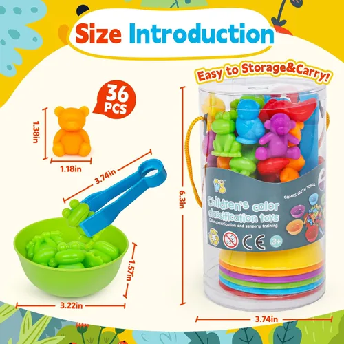 Vista 7 de Juguetes de clasificación de colores para niños pequeños, juegos de animales de contar y emparejar Montessori, actividades de aprendizaje