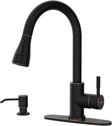 Vista 18 de APPASO Grifo de cocina dorado con dispensador de jabón, grifos de fregadero de acero inoxidable S304 de una sola manija con rociador desplegable