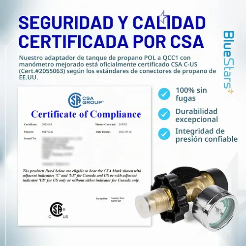 Vista 2 de BlueStars [100% latón sólido] Adaptador de tanque de propano de 100 libras