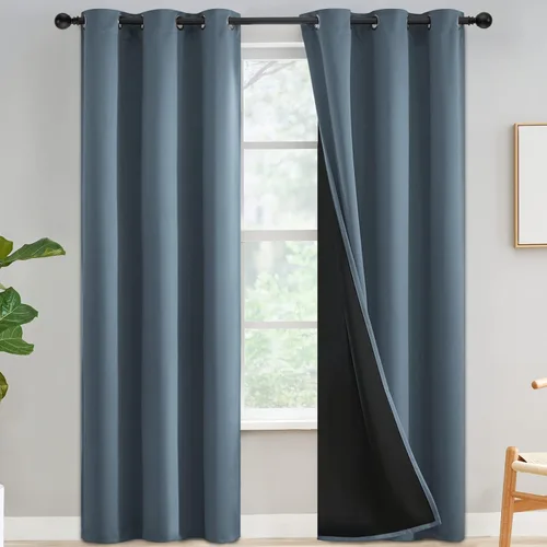Vista 52 de Yakamok Cortinas negras, cortinas de ventana con aislamiento térmico y eficiencia energética para dormitorio, cortinas opacas completas y cortinas