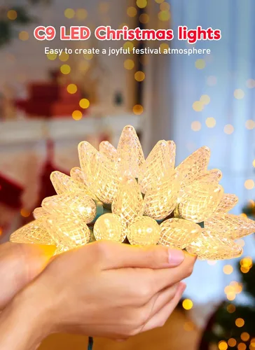 Vista 4 de Minetom Guirnalda de luces de Navidad C9, luces LED comerciales de Navidad para exteriores de 100 pies con 100 bombillas C9 de fresa, impermeables