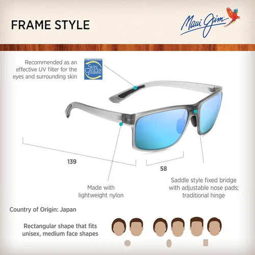 Vista 6 de Maui Jim Men's and Women's Pokowai Arch Polarized Rectangular Sunglasses
