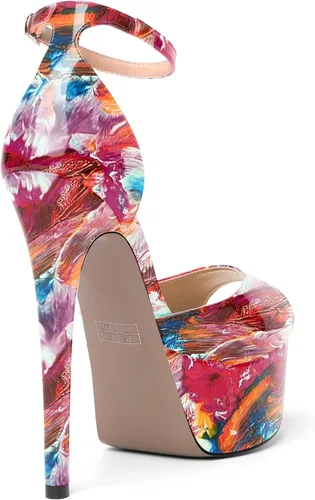 Vista 5 de SHOWFOREST Zapatos de tacón alto con hebilla de punta abierta para mujer, sexy, club nocturno, patente, correa de tobillo, tacón alto, 6 pulgadas