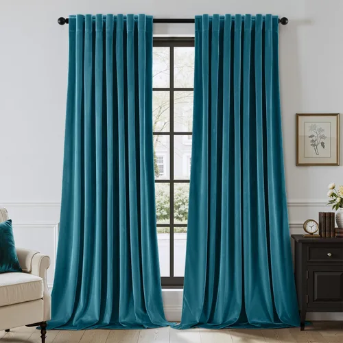 Vista 34 de EMEMA Cortinas de terciopelo negro, 2 paneles de 40 x 63 pulgadas de largo, bolsillo trasero para barra