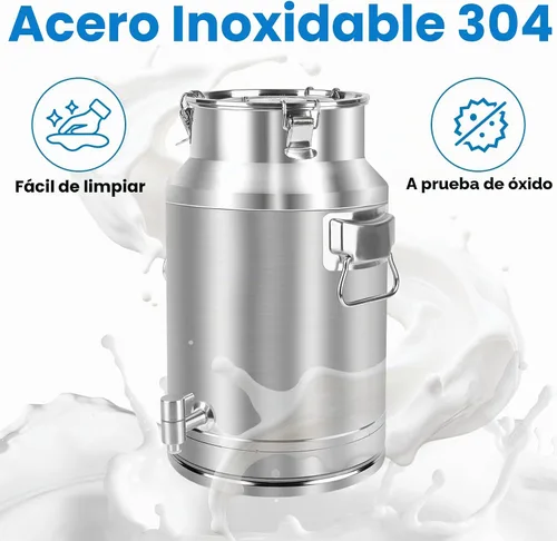 Vista 3 de Lata de leche de acero inoxidable 304 de 20 litros, cubo de vino de 5.25 galones con espita y tapa sellada, resistente