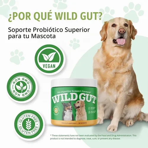 Vista 4 de Wild Gut - Suplemento probiótico natural para mascotas Apoya la salud digestiva y el microbioma intestinal 8 cepas probióticas 1 botella