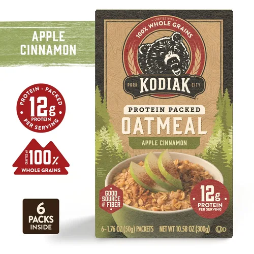 Vista 5 de Kodiak Cakes Paquetes de avena instantánea, manzana y canela, alto contenido en proteínas, 100% granos integrales, 6 cajas con 6 paquetes cada una