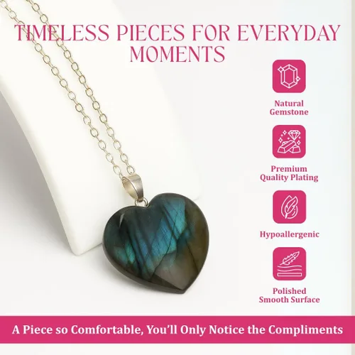 Vista 71 de Gempires Love - Collar con colgante de cristal de corazón para mujer, chapado en plata, cadena ajustable de 18 + 2 pulgadas