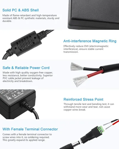 Vista 4 de ALITOVE Fuente de alimentación de 12V 3A DC 12 voltios 3A 36W AC/DC adaptador de corriente 100 ~ 240V AC a DC 12V Convertidor, Negro 2-Pack
