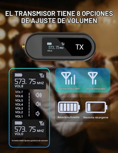 Vista 5 de EBJ Sistema de micrófono de saxofón UHF inalámbrico, micrófono de instrumento de clip, saxofón y trompeta, ecualizador preestablecido y nivel de eco